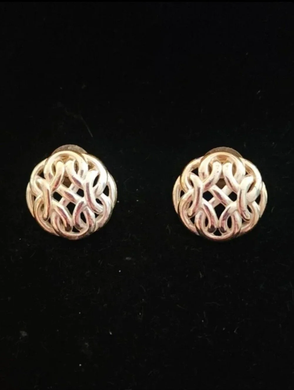 Vintage 80's Round Matte Silver Tone Basket Weave Open Work Pierced Earrings